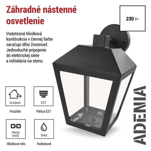 Záhradné nástenné svietidlo ADENIA, antracit, E27, IP44 (ZGB020P)