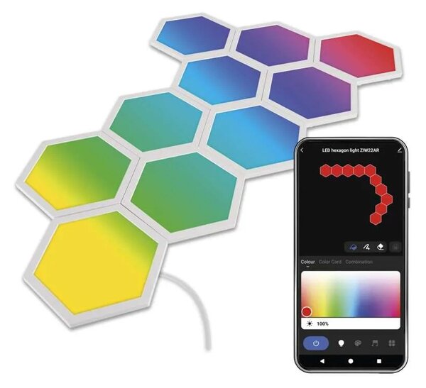 GoSmart LED svietidlo Hexagon, štartovacia sada, 10 dielov, 19 W, RGBIC stmievateľné, WiFi (ZIW22AR)