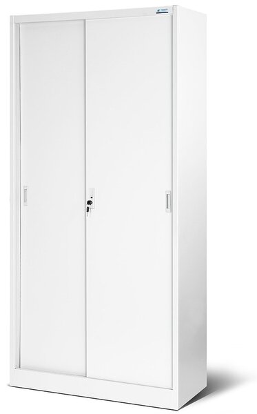 Kovová spisová policová skriňa s posuvnými dverami model KUBA biela JAN NOWAK TV-LRNK-4AWW