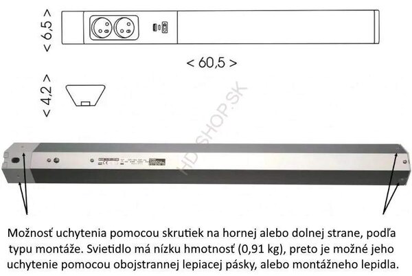 LED podlinkové svietidlo so zásuvkami a USB 18W (TL3191-LED18W)
