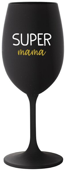 Čierny pohár na víno 350 ml - SUPER MÁMA