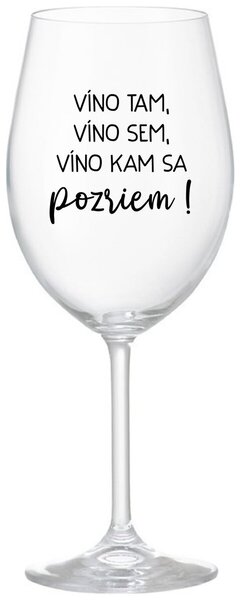 Priehľadný pohár na víno 350 ml - VÍNO TAM, VÍNO SEM, VÍNO KAM SA POZRIEM!