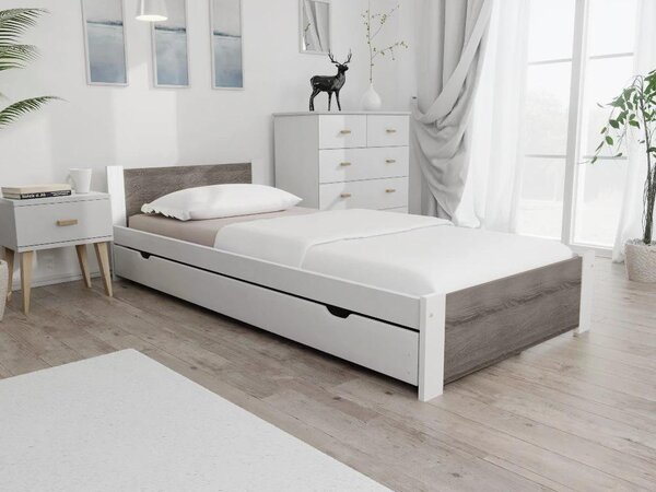 Posteľ IKAROS 80 x 200 cm, biela/dub lanýž Rošt: Bez roštu, Matrac: Bez matraca