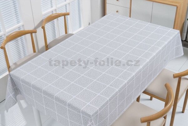 Obrus PVC 3581438, metráž, 20 m x 140 cm, štvorčeková čipka s dekorom, IMPOL TRADE