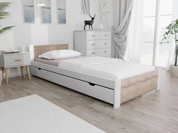 Posteľ IKAROS 80 x 200 cm, biela/dub sonoma Rošt: Bez roštu, Matrac: Bez matraca