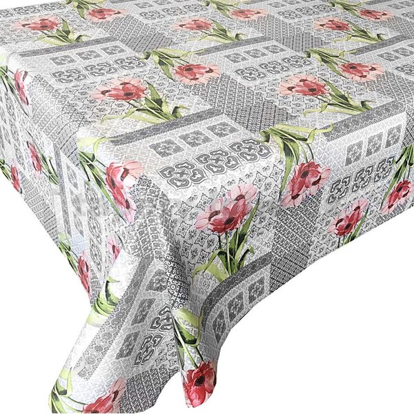 Obrus PVC 3581312, metráž, šířka 140 cm, ornamenty hnedé s ružovými kvety, IMPOL TRADE