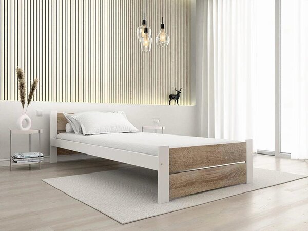 Posteľ IKAROS DOUBLE 80 x 200 cm, biela/dub sonoma Rošt: Bez roštu, Matrac: Bez matraca