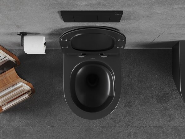 Mexen Lena, závesná WC misa 490x360x340 mm, Rimless Tornádo + WC sedadlo z duroplastu, čierna matná, 30220185T