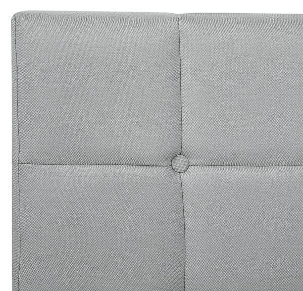 Kontinentálna posteľ svetlosivá látková čalúnená 140 x 200 cm rám postele s čelom a pružinovým matracom