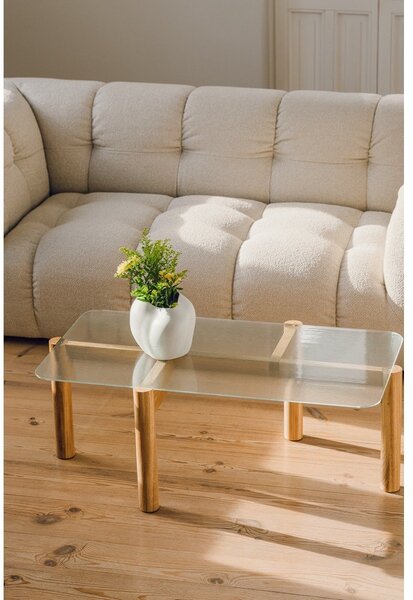 Konferenčný stolík so sklenenou doskou v prírodnej farbe 55x105 cm Kob – noo.ma