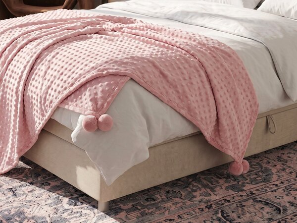 Deka ružová polyester 150 x 200 cm bez vzoru jednofarebná s brmbolcami prikrývka moderný štýl doplnky obývačka spálňa