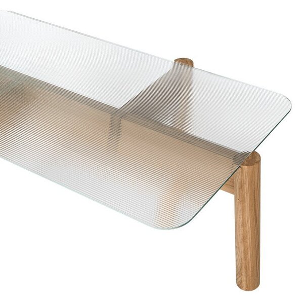 Konferenčný stolík so sklenenou doskou v prírodnej farbe 55x105 cm Kob – noo.ma
