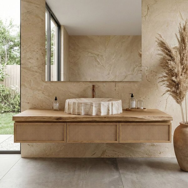 Rea Aurelia Reno, umývadlo na dosku 600×400×140 mm, béžová matná – imitácia kameňa, REA-U3505