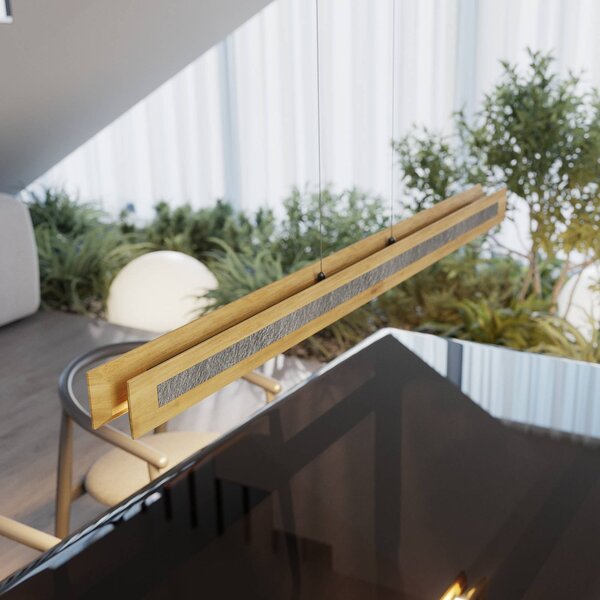 Elobra LED závesné svietidlo Chile S, dub/granit, dĺžka 116 cm, Svetlé drevo, Obývacia izba / jedáleň, Drevo, Moderný, Závesné svietidlo