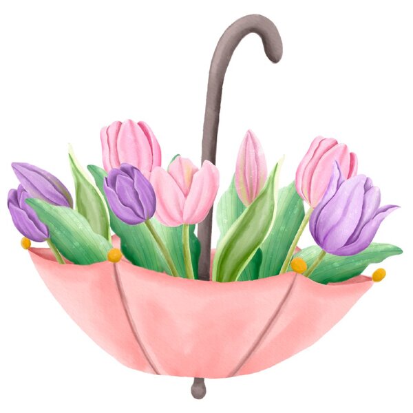 PIPPER. Textilná nálepka na stenu "Dáždnik s tulipánmi"