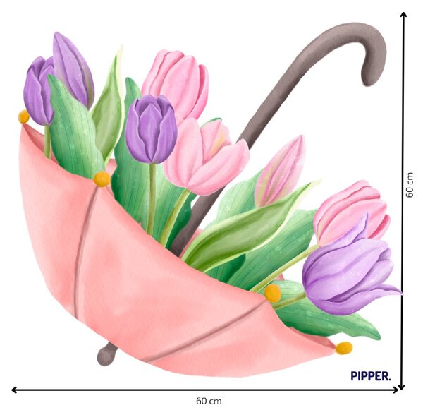 PIPPER. Textilná nálepka na stenu "Dáždnik s tulipánmi"