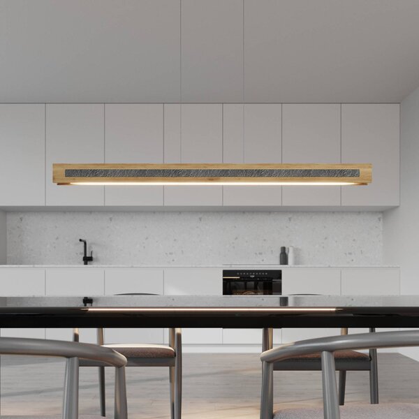 Elobra LED závesné svietidlo Chile S, dub/granit, dĺžka 116 cm, Svetlé drevo, Obývacia izba / jedáleň, Drevo, Moderný, Závesné svietidlo