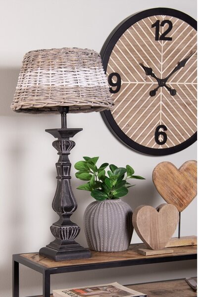 Ratanové tienidlo s bielym pruhom - Ø 38 * 22 cm / E27 - Clayre & Eef