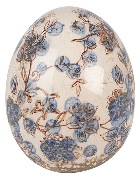 Dekorácia socha vajíčko s modrými kvetmi Blusia M - Ø 11*14 cm - Clayre & Eef