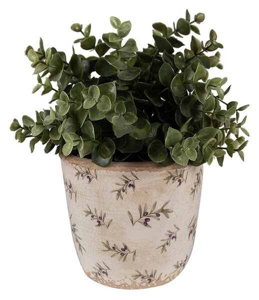 Béžový antik obal na kvetináč s olivami Olive Fields S - Ø 13*12 cm - Clayre & Eef
