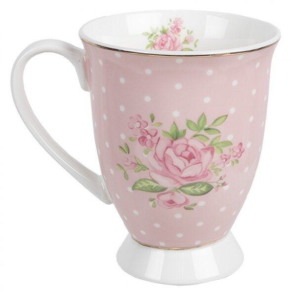Bielo-ružový hrnček s ružičkami Sweet Roses II - 12*8*10 cm / 300 ml - Clayre & Eef
