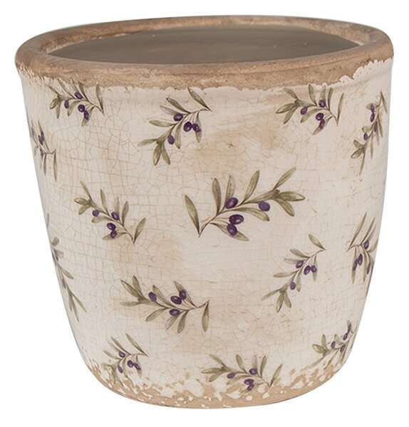 Béžový antik obal na kvetináč s olivami Olive Fields S - Ø 13*12 cm - Clayre & Eef