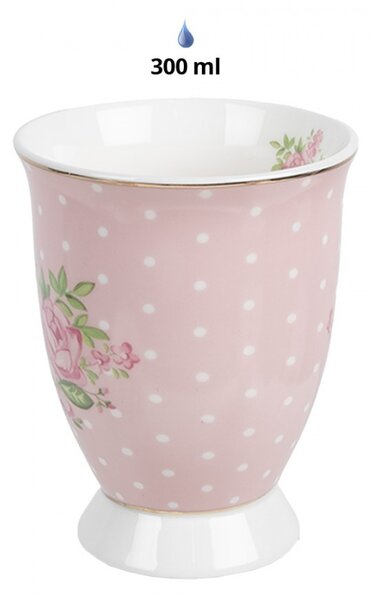 Bielo-ružový hrnček s ružičkami Sweet Roses II - 12*8*10 cm / 300 ml - Clayre & Eef