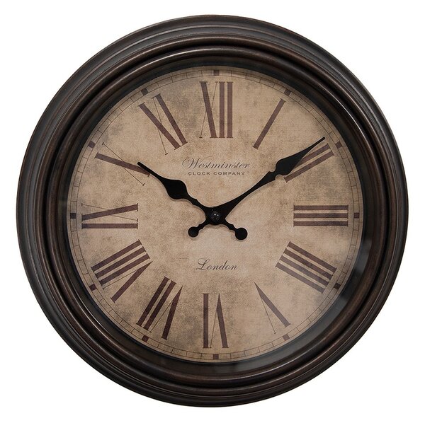 Hnedé nástenné hodiny v retro štýle – Ø 29*5 cm / 1*AA - Clayre & Eef