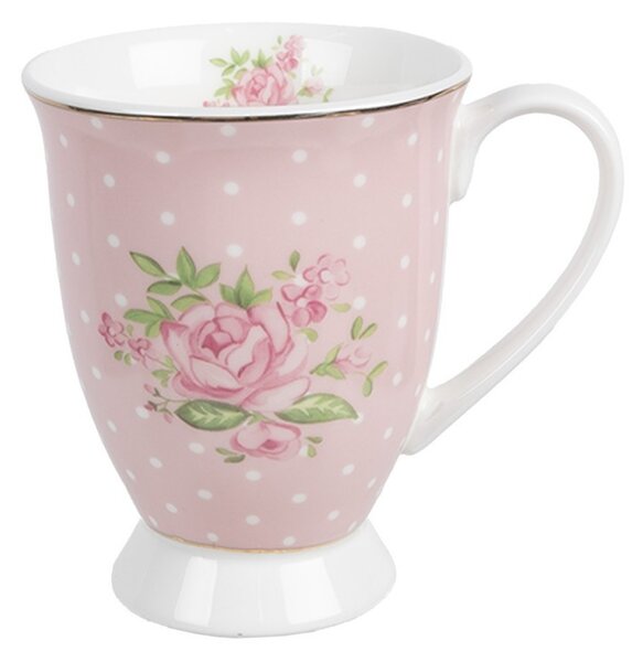 Bielo-ružový hrnček s ružičkami Sweet Roses II - 12*8*10 cm / 300 ml - Clayre & Eef
