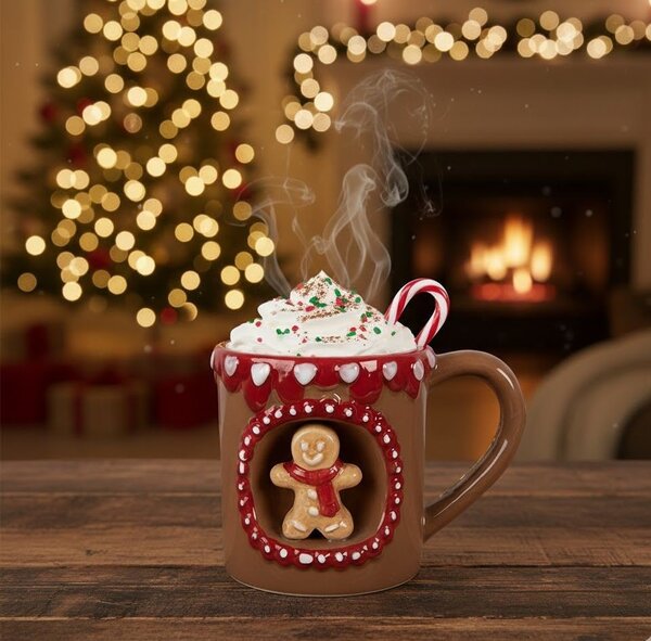 Hnedý keramický hrnček perníček Gingerbread Man - 14*10*10 cm / 375 ml - Clayre & Eef