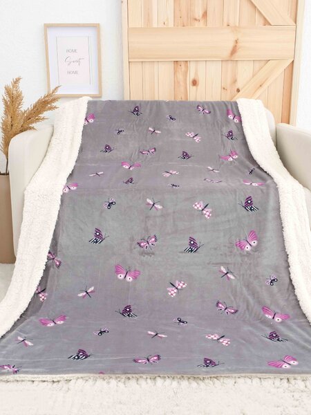 Baránková deka mikroplyš Exclusive 150 × 200 cm – Motýliky sivé