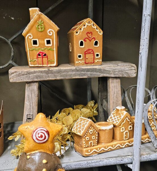 Keramický svietnik perníkovej chalúpky Gingerbread Cott - 21*4*8 cm - Clayre & Eef