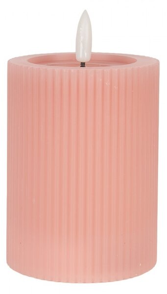 Ružová valcová sviečka s vrúbkovaním Led Candle - Ø 8*13 cm / 2*AA - Clayre & Eef