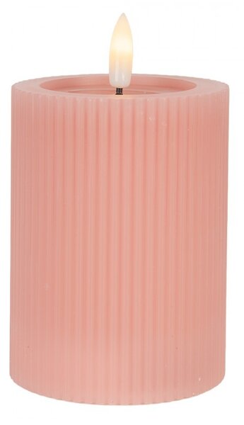 Ružová valcová sviečka s vrúbkovaním Led Candle - Ø 8*13 cm / 2*AA - Clayre & Eef