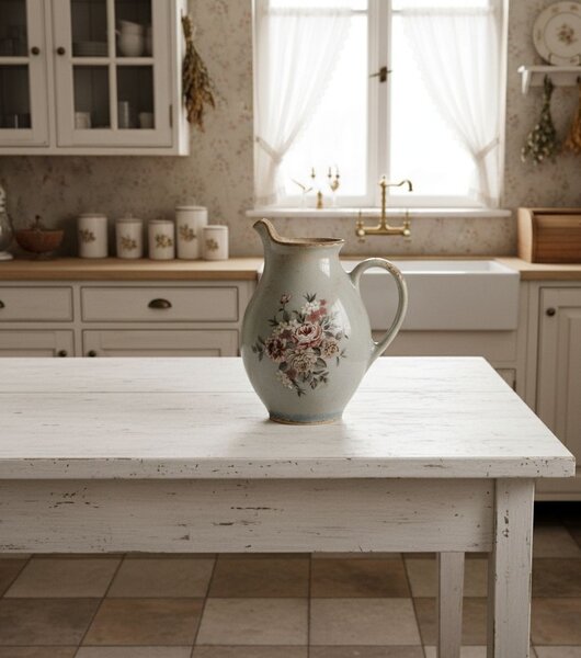 Šedý dekoračný keramický džbán s kvetmi Floria S - 16*12*18 cm - Clayre & Eef