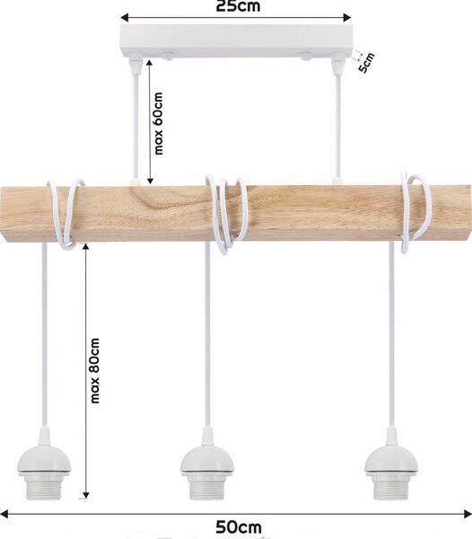 BERGE LED stropné svietidlo, 3xE27, loft, nastaviteľné, s tienidlami - biele