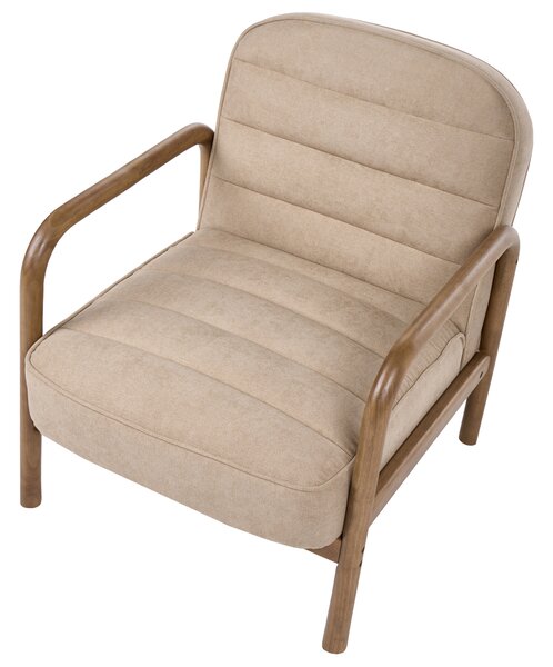 Kreslo béžové látkové čalúnenie drevený rám s vankúšom mid-century modern štýl obývacia izba