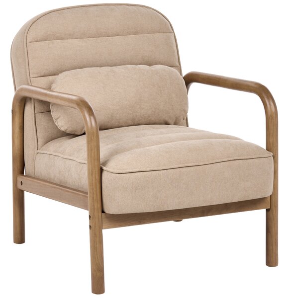 Kreslo béžové látkové čalúnenie drevený rám s vankúšom mid-century modern štýl obývacia izba