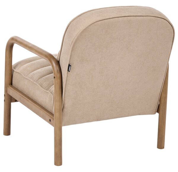 Kreslo béžové látkové čalúnenie drevený rám s vankúšom mid-century modern štýl obývacia izba
