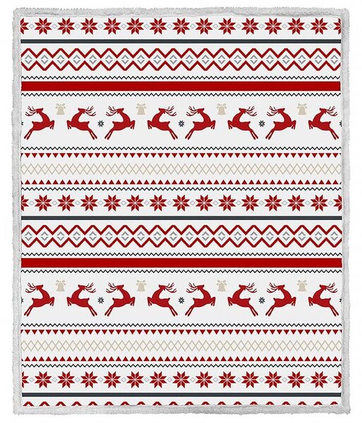 2x Vianočná biela baránková deka z mikroplyšu RETRO CHRISTMAS 160x200 cm