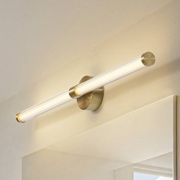 Lucande LED nástenné svetlo Melisa, zlaté, 90 cm, IP44, Mosadz / zlato, Kúpeľňa, Sklo, Moderný, Nástenné svetlá