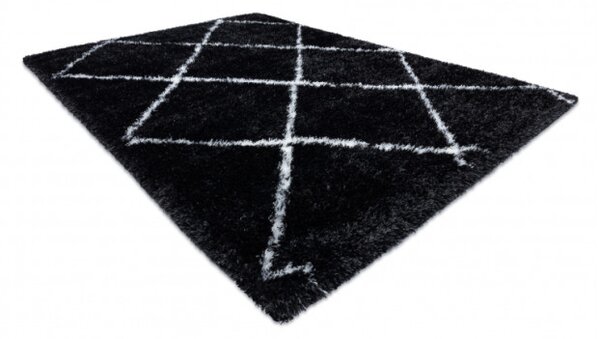Koberec FLUFFY 2373 shaggy kratka, trellis - antracit / biely