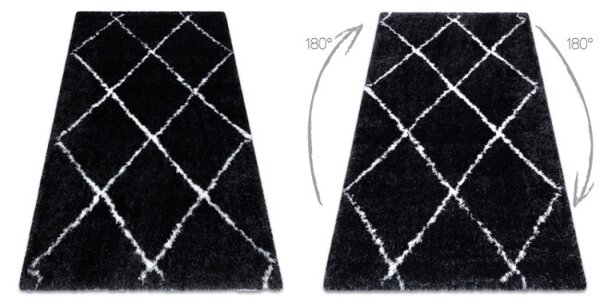 Koberec FLUFFY 2373 shaggy kratka, trellis - antracit / biely