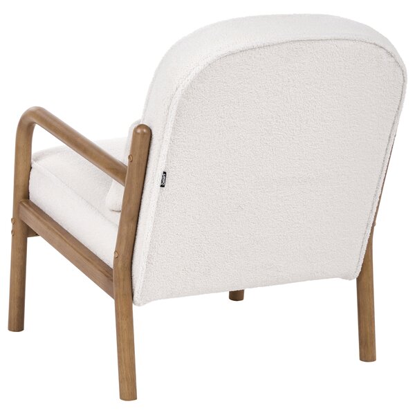 Kreslo krémová biela buklé čalúnenie drevený rám s vankúšom mid-century modern štýl obývacia izba