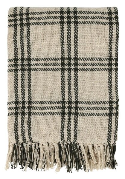 Béžový károvaný pléd so strapcami Aix - 130*150 cm - Chic Antique