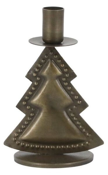 Mosadzný antik kovový svietnik na úzku sviečku stromček Cannie - 5,5*11cm - Chic Antique