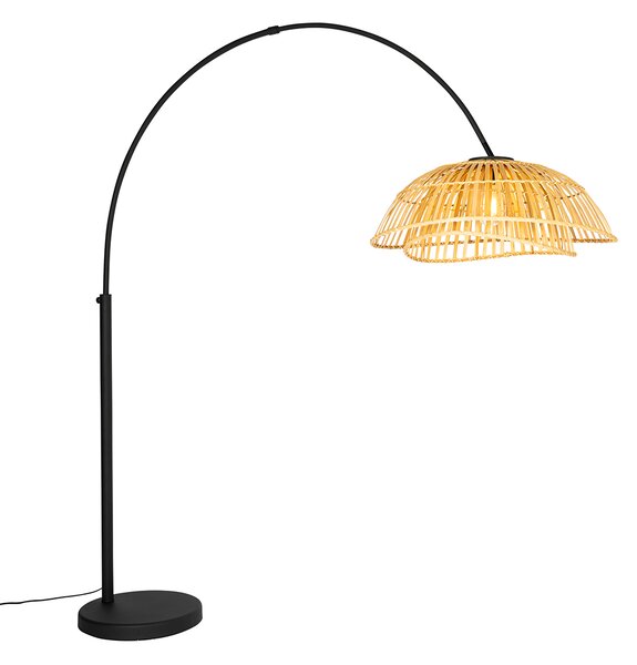 Orientálna oblúková lampa čierna s prírodným bambusom - Pua