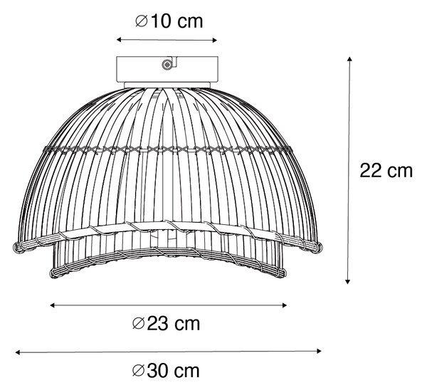 Orientálne stropné svietidlo čierne s prírodným bambusom 30 cm - Pua