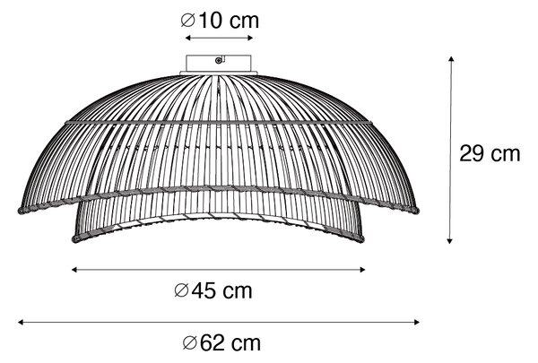 Orientálne stropné svietidlo čierne s prírodným bambusom 62 cm - Pua