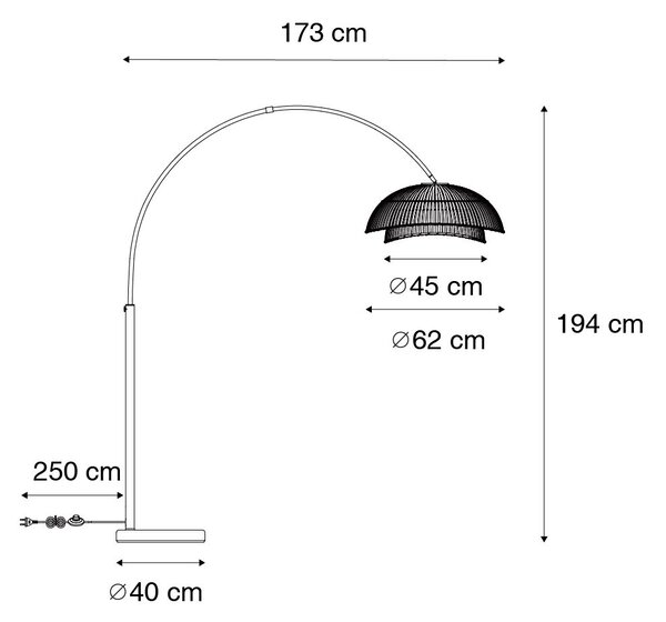 Orientálna oblúková lampa čierna bambusová - Pua